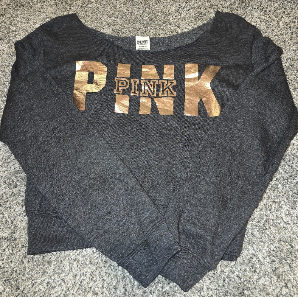 Victoria's Secret PINK Gray Wideneck Sweatshirt